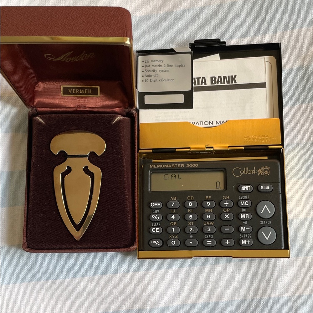 Gold Vermeil Book mark  and Colibri Calculator business card Set